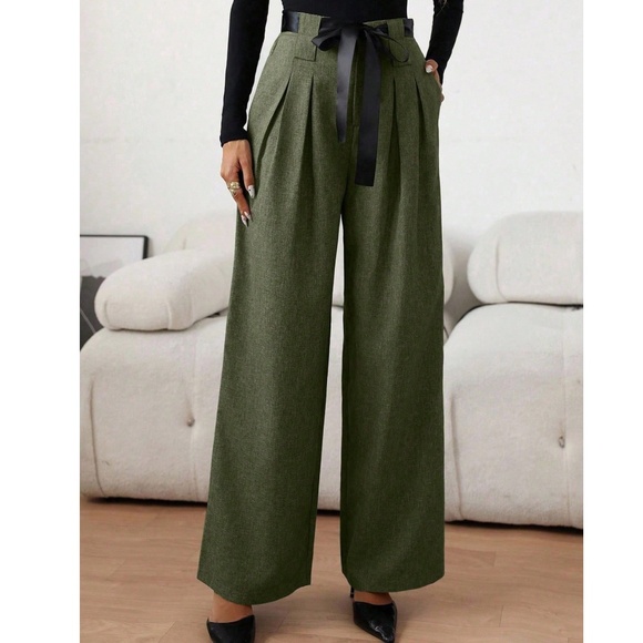 Classic High Waisted Pleated Wide leg Trousers Pants - Picture 4 of 10